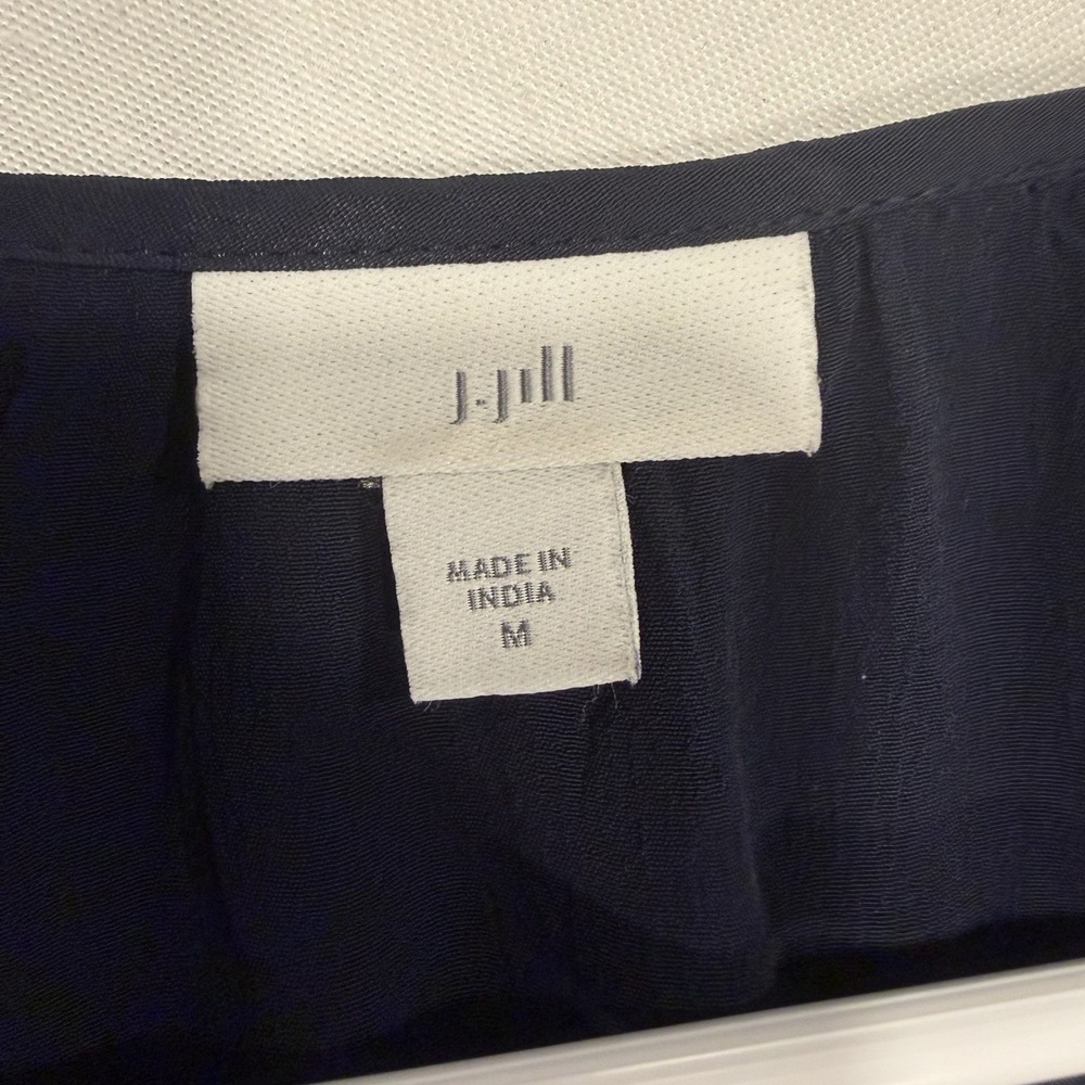 J Jill Size-M Blouse Embroidered Floral Navy Long Sleeve Boho Peasant - Picture 3 of 14